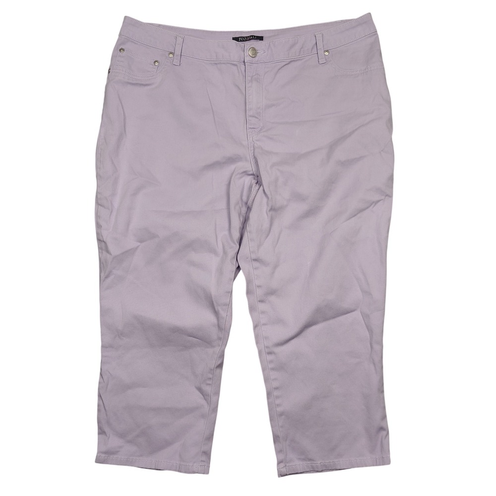 Roz & Ali Capri Pants Women 18 Purple Stretch Twill Solid Cotton Blend